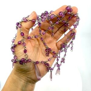 Y2K Purple Crystal Beaded Layering Swag Necklace Statement Boho Festival Classic